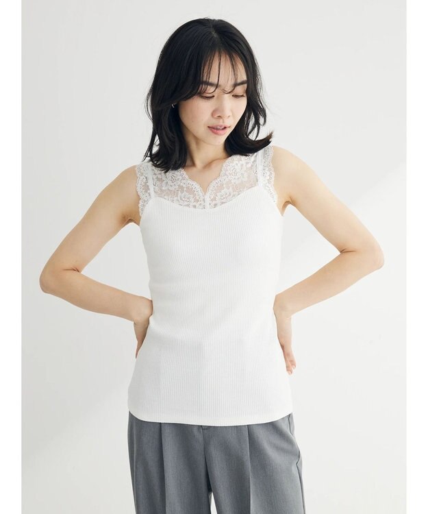 Green Parks レースタンクトップ Off White