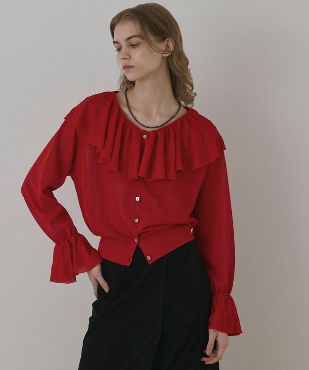 GRACE CONTINENTAL フリルニットカーディガン レッド