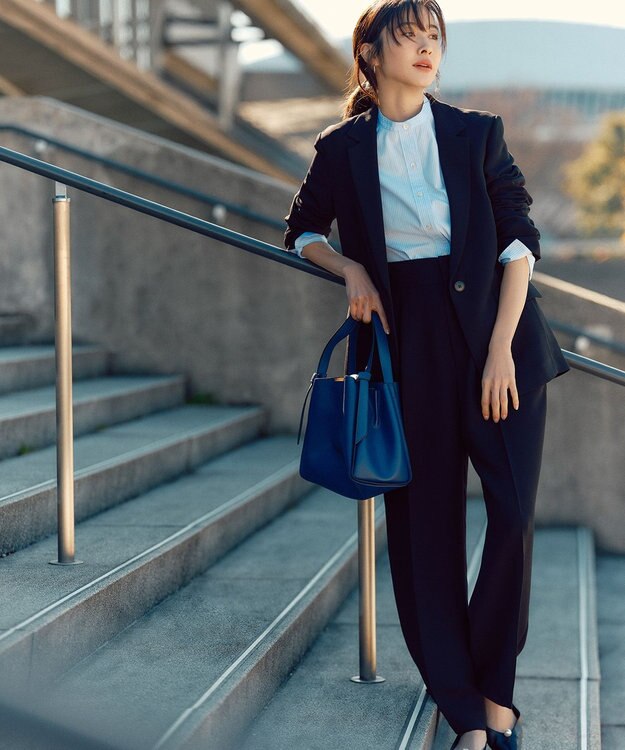 uncrave 【防シワ・洗濯機洗い可】ウォッシャブル ダブルクロス ワイドパンツ ブラック