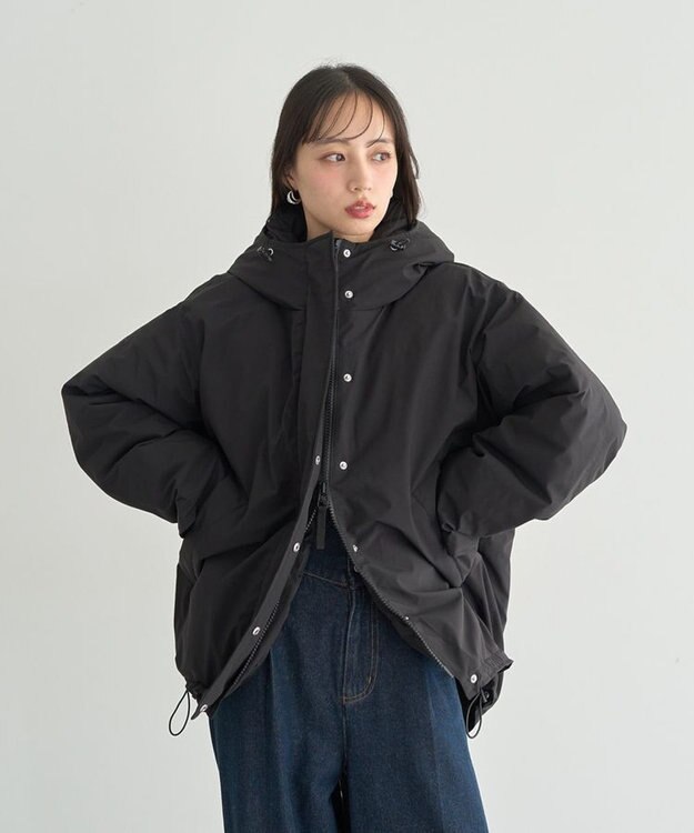 earth music&ecology フーデットパファーコート Black