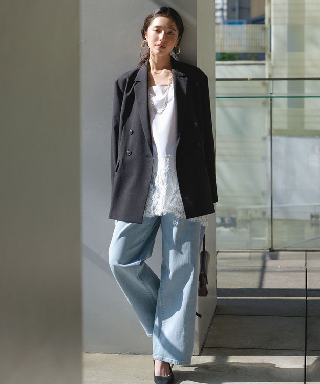 UNFILO 【UNFILO DENIM/新色追加】撥水ストレッチ ルーズワイドデニム 【NEW】アイスブルー