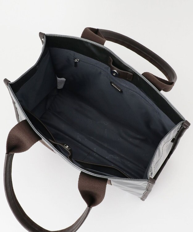 LA BAGAGERIE ソフトエナメル　ロゴテープトートバッグ　Lサイズ ガンメタリック