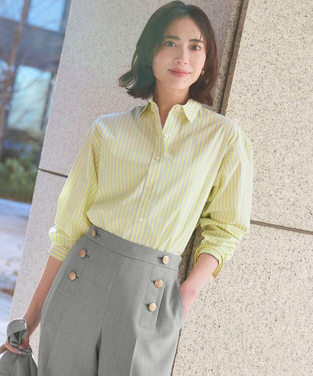 23区 【見上愛さん着用/VERY掲載】CANCLINI シャーティング ベーシックシャツ イエロー×サックスストライプ