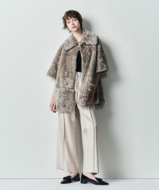 GRACE CONTINENTAL ムートンポンチョコート グレー