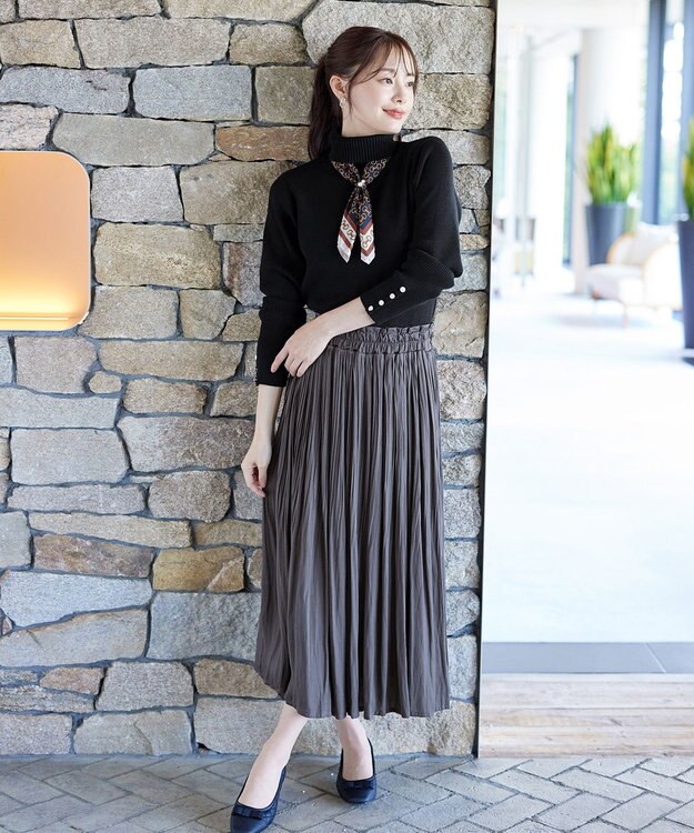 Tiaclasse 【洗える】タートルボタンニットトップス ブラック