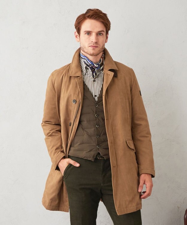 JOSEPH ABBOUD 【キルトレスダウン】ナチュラルダイスウェード ダウンコート キャメル系