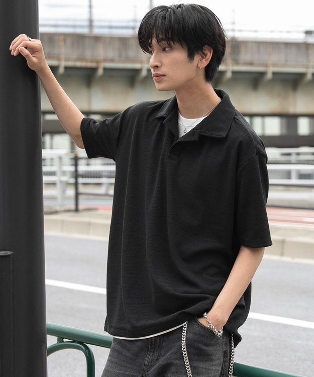 WEGO 【ユニセックス着用ITEM】フェイクレイヤードニットポロシャツ（SS） ブラック