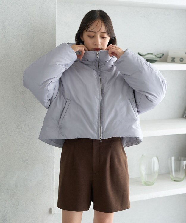 earth music&ecology 2wayパファー ショートブルゾン ブルーグレー