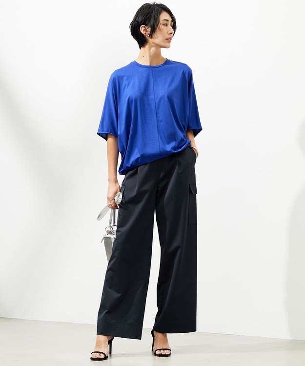 ICB 【UVカット・吸水速乾・洗える】シェルタリングドライサテン  ワイドストレートカーゴパンツ ブラック系