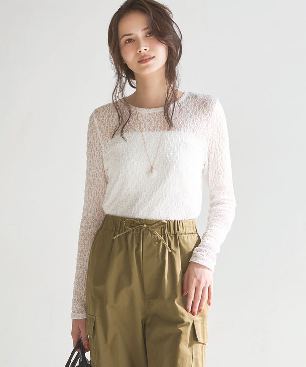 23区 L 【SLOW/一部店舗限定】リンクルレース シアー カットソー ホワイト系