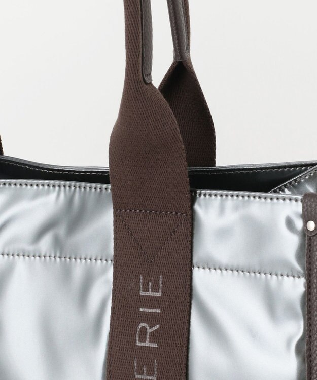 LA BAGAGERIE ソフトエナメル　ロゴテープトートバッグ　Lサイズ ガンメタリック