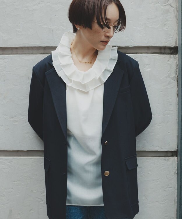 #Newans 【前後着用可能】【高山都さんコラボ】ビッグカラー２WAYブラウス ホワイト