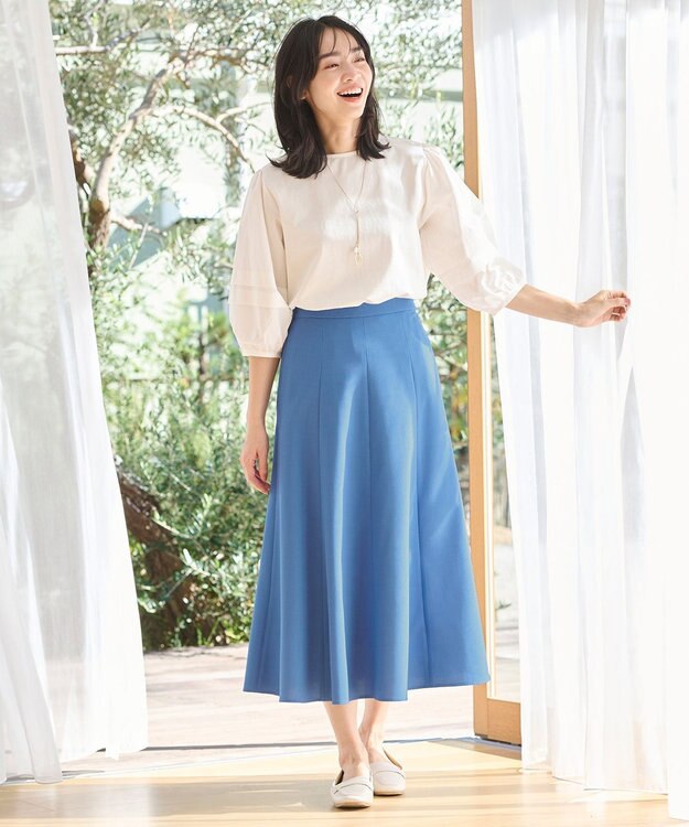 ANY リネンライクオックス フレアスカート ブルー