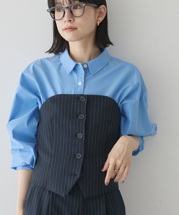 AMERICAN HOLIC 【2WAY】イージーケアフロントボタンビスチェ Stripe Navy