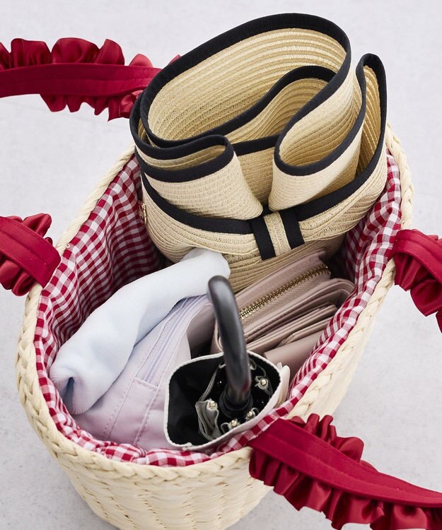 Maison de FLEUR リボンメイズフリルハンドルカゴバッグ Red