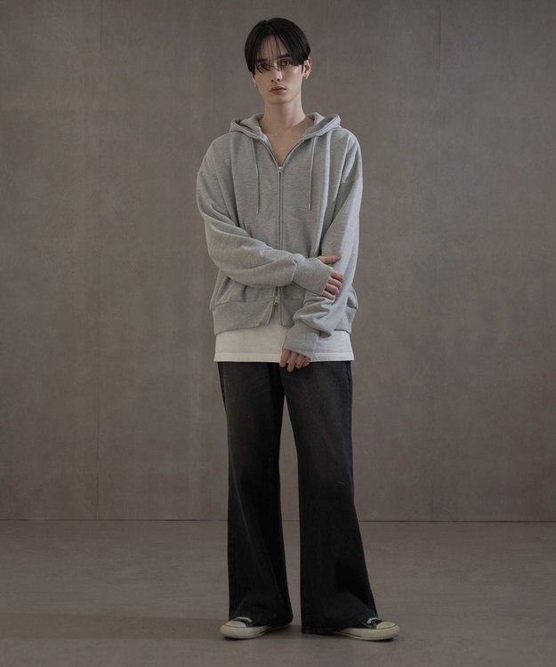 WEGO ショートダブルZIPパーカー 杢グレー