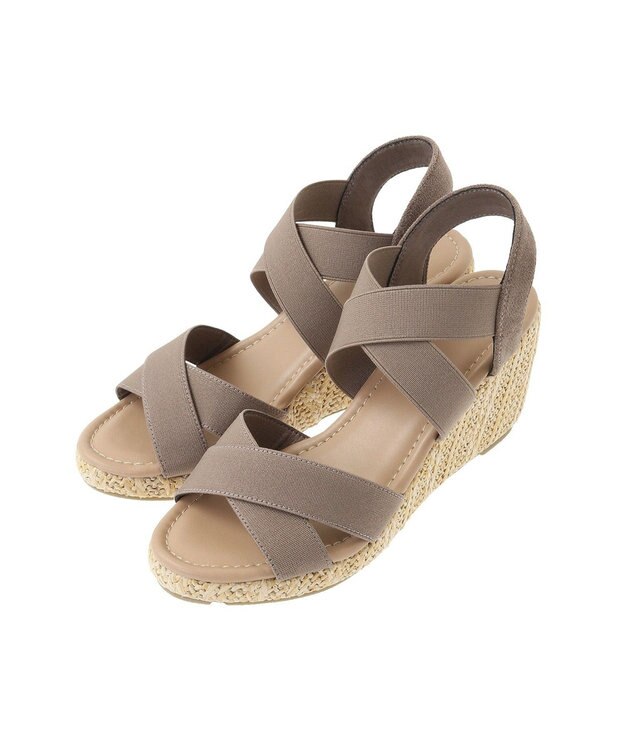 Green Parks ・ｍｉｎｉａ　ゴムウェッジサンダル Gray Beige