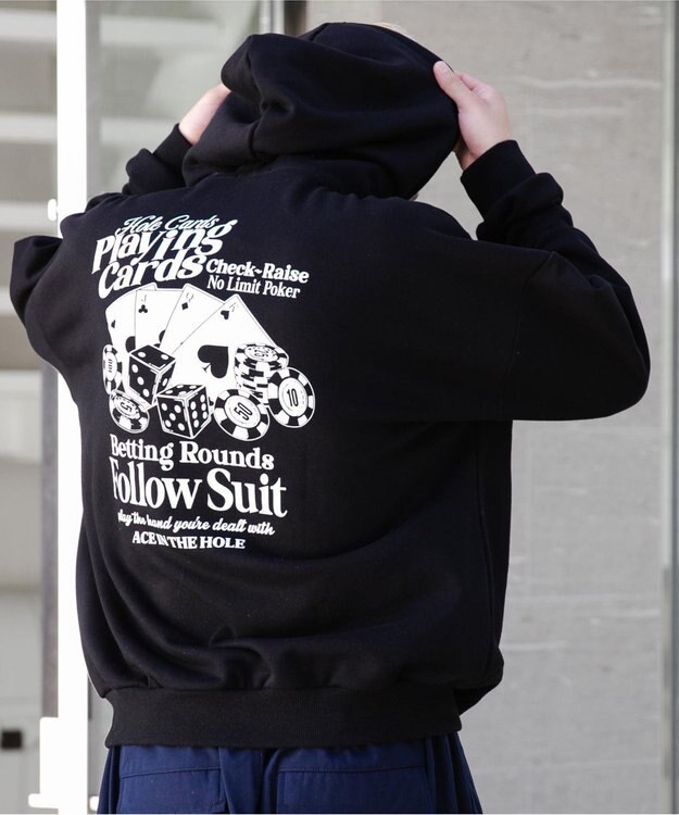 WEGO ヘビーウエイトユニークモチーフプルパーカー ブラック