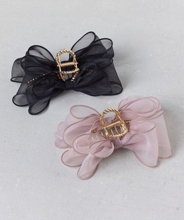 Phoebe ボリュームオーガンジーリボンバンスクリップ　ピンク ピンク