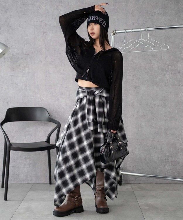 WEGO ダメージメッシュショートパーカー ブラック