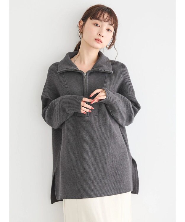 AMERICAN HOLIC バイパチハーフＺＩＰ片畦ニットプルオーバー　 Dark Gray Mixture
