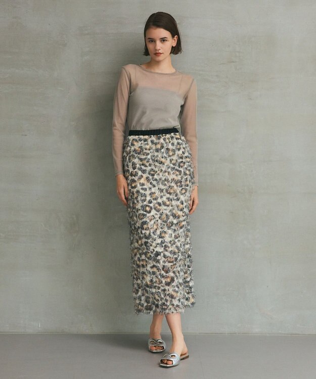 GRACE CONTINENTAL フェザーレオパードスカート ベージュ