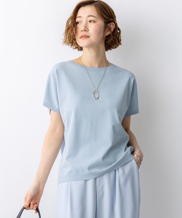 23区 【先行予約】レーヨンポリエステルストレッチ プルオーバー ニット スカイブルー系