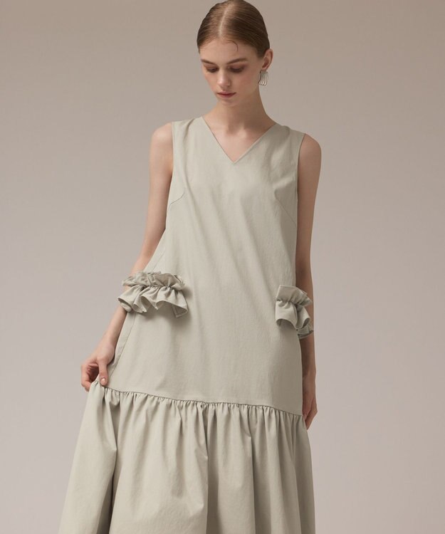 GRACE CONTINENTAL サイドフリルタフタワンピース ライトグリーン