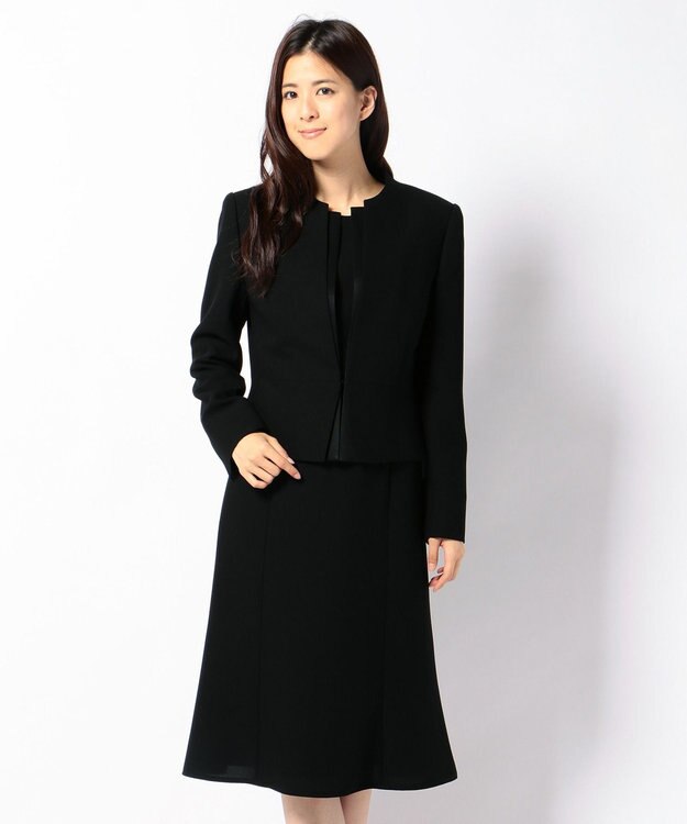 自由区 FORMAL 【ウォッシャブル対応】ドビーボーダーリボン ジャケット+ワンピース ブラック系