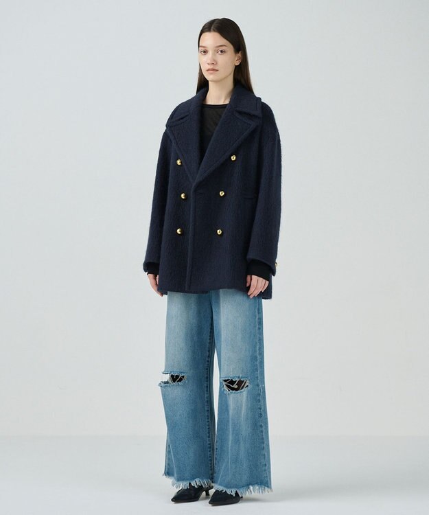 GRACE CONTINENTAL モヘヤシャギーPコート ネイビー