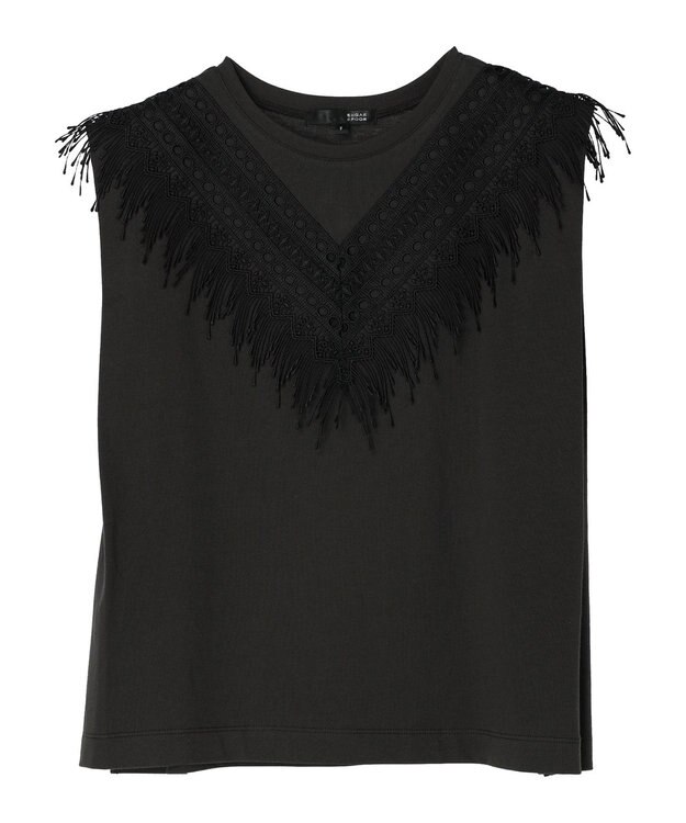 Green Parks ・ＳＵＧＡＲ　ＳＰＯＯＮ　フリンジフレンチＴシャツ Charcoal Gray