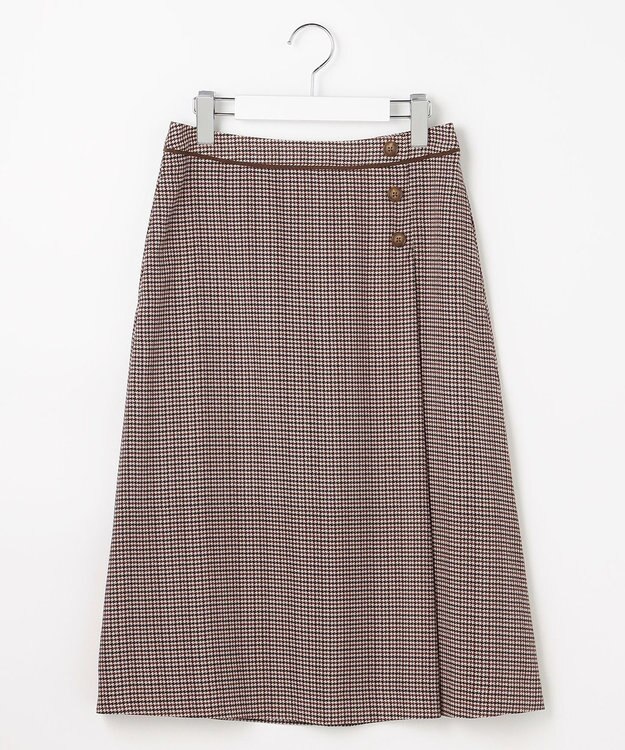 J.PRESS LADIES デシンハウンドトゥースプリント スカート ブラウン系