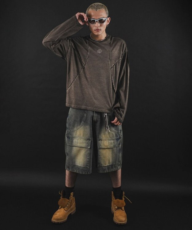 WEGO 【ユニセックス着用ITEM】MA55IVE　コールドダイスウィッチングロゴT（LS） ブラウン