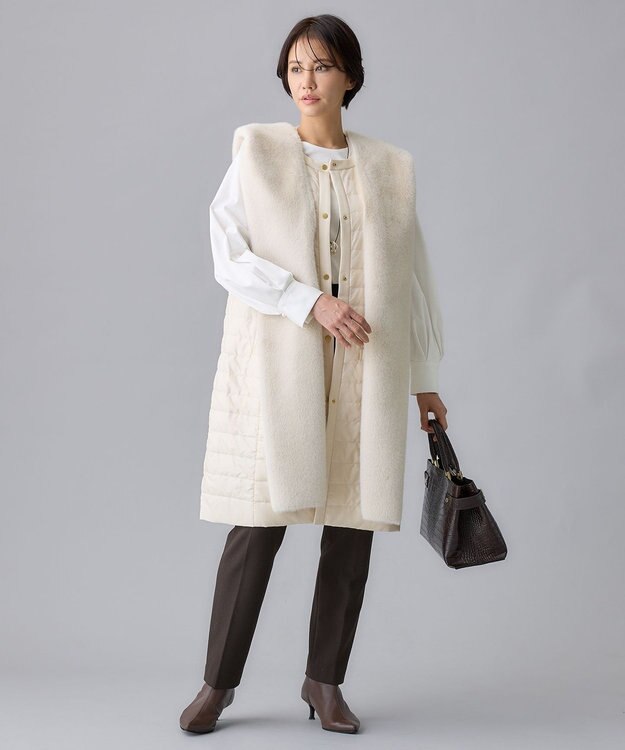 自由区 【洗える】ライトダウン ジレ シャンパンベージュ