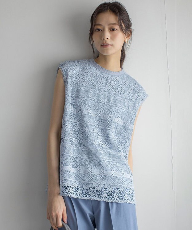 組曲 ラッセルレース ブラウス サックスブルー系