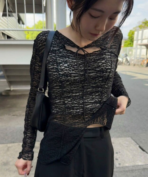 Green Parks カットワークデザインレーストップス Black