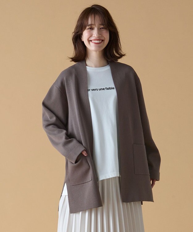 ANY L 【洗濯機可】総針ロングコーディガン モカ