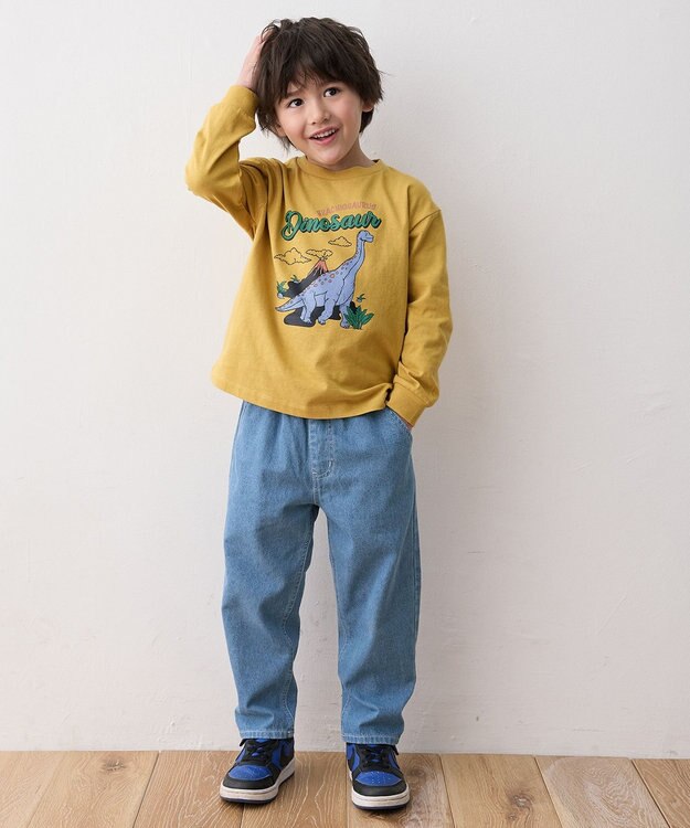 ANY KIDS 恐竜プリント 長袖Tシャツ マスタード（ブラキオサウルス）