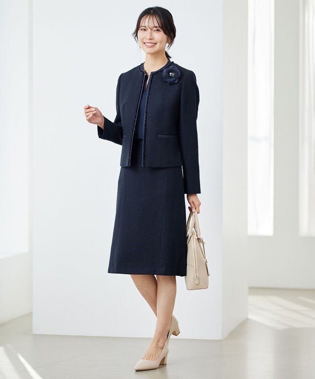 23区 S 【セットアップ対応】ライトシャインツイード ノーカラー ジャケット ネイビー系