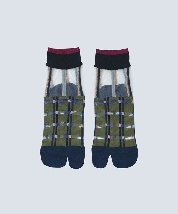 COQ multiple check シアーチェック足袋ソックス カーキ