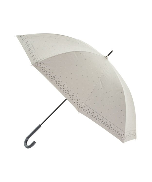 MOONBAT 晴雨兼用日傘 長傘 ドット×幾何花／遮光 遮熱 UV ベージュ