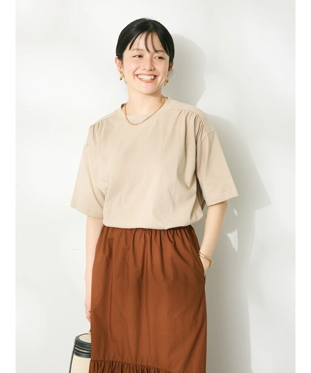 CRAFT STANDARD BOUTIQUE ヴィンテージ風天竺 ショルダーギャザーチュニック Gray Beige
