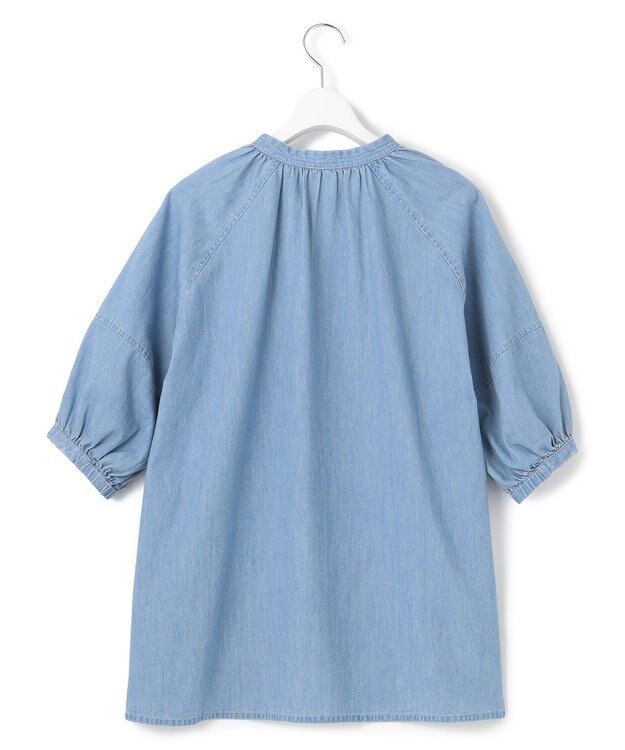 23区 【洗える】ライトダンガリー サマー スキッパーブラウス スカイブルー