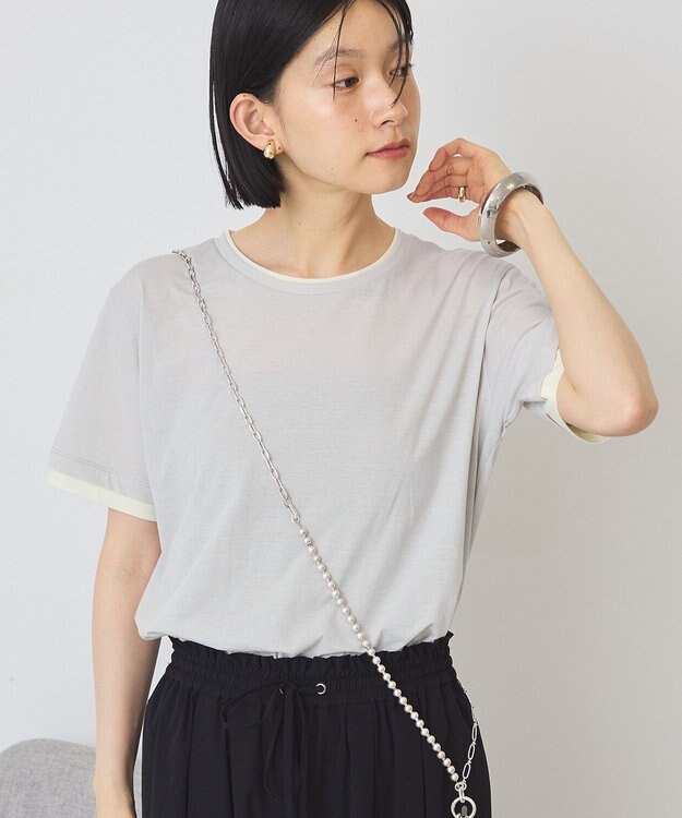 AMERICAN HOLIC 配色レイヤード風シアーＴシャツ Light Gray