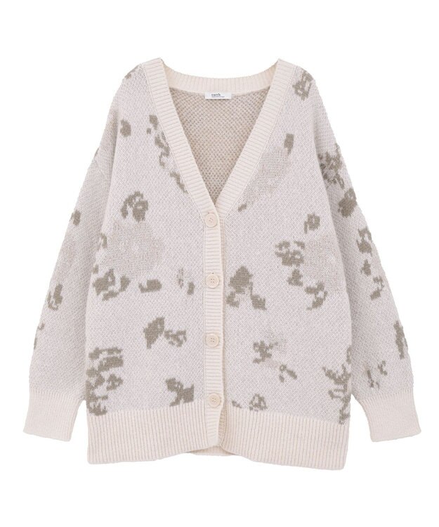 earth music&ecology フラワージャガードラメシャギーカーディガン Ivory