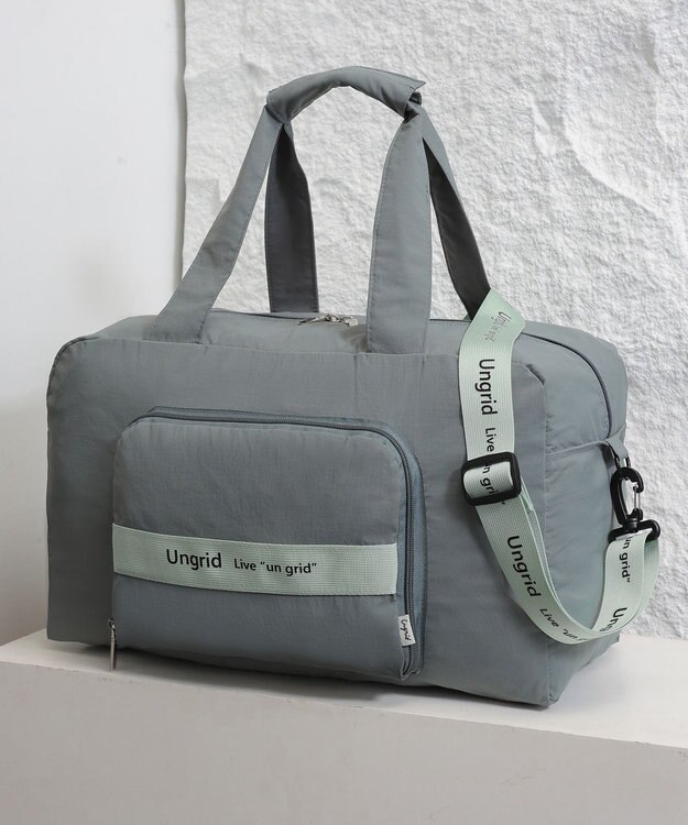 style code 【Ungrid/アングリッド】撥水軽量ソフトナイロン ロゴテープ折り畳みラージ　トラベルボストンバッグ(33L） ミント