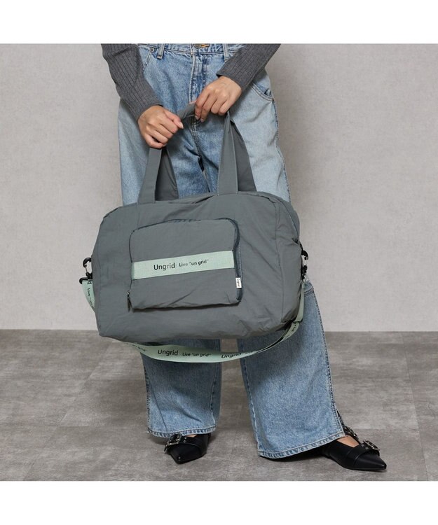 style code 【Ungrid/アングリッド】撥水軽量ソフトナイロン ロゴテープ折り畳みラージ　トラベルボストンバッグ(33L） ミント