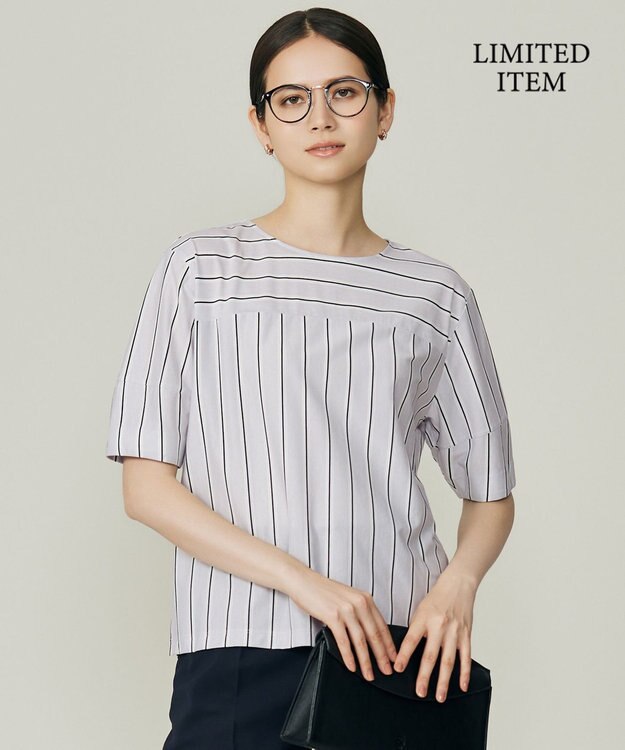 自由区 【WEB限定・洗える】ストライプハイゲージジャージー カットソー グレー