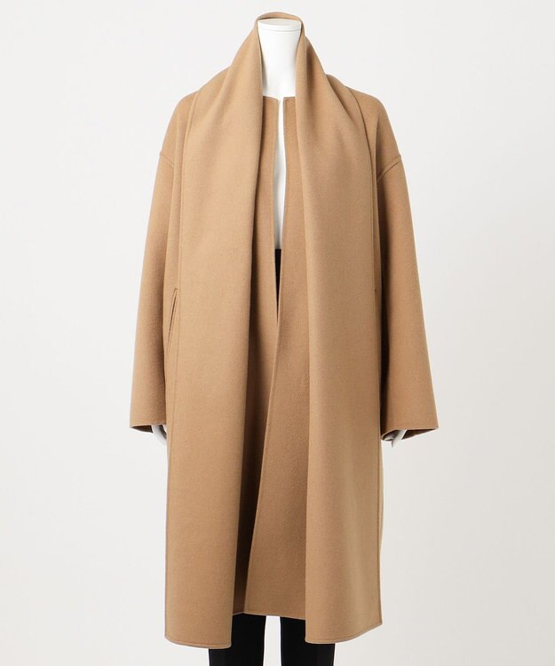23区 L 【エステータ】ウールリバー ストールデザイン コート キャメル系