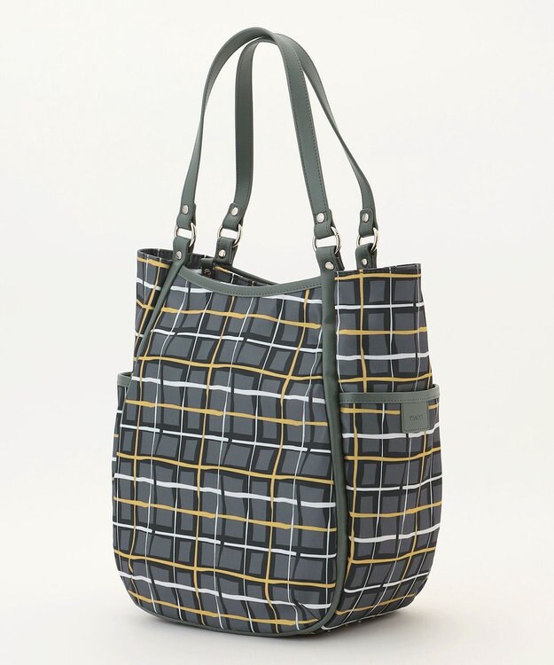 Y'SACCS ドローイングチェックトートバッグ グレー